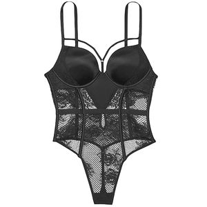 NWT Victoria's Secret Bombshell Fishnet Floral Teddy Push-Up Size Large